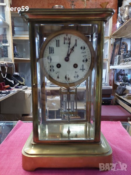 Френски кабинетен бронзов каминен часовник 1885год., снимка 1