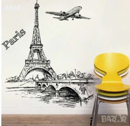 Айфелова Кула Paris черен самозалепващ стикер за стена декор украса, снимка 1