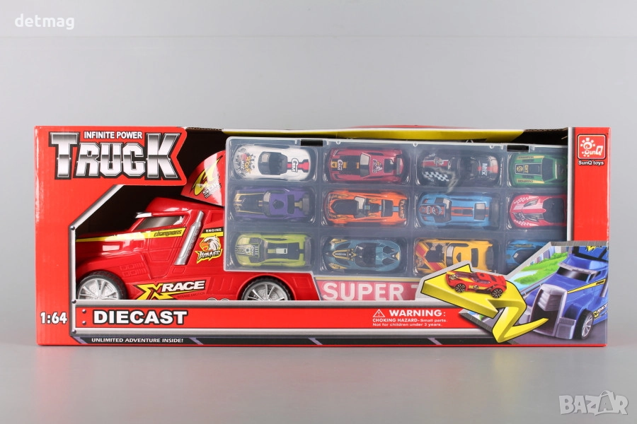 Камион с писта и 12 метални коли DARENLAND, снимка 1