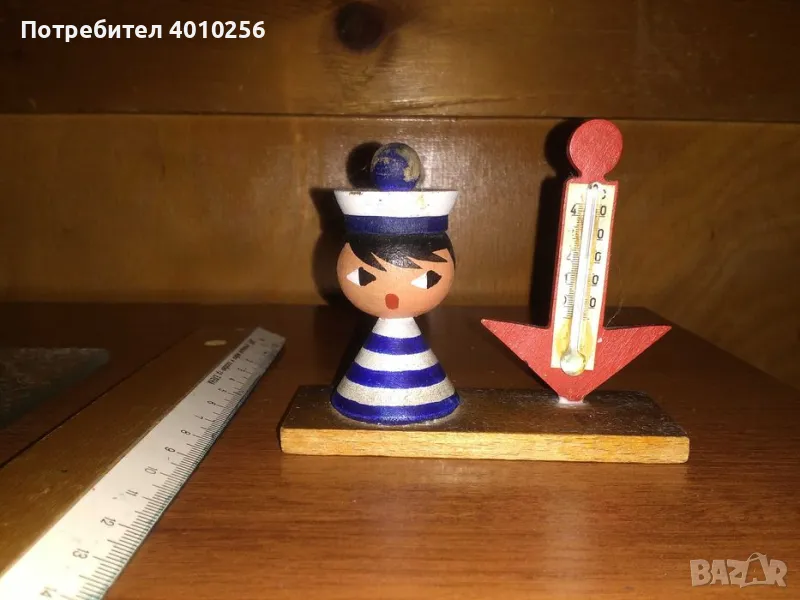 АНТИКВАРЕН ДЪРВЕН ТЕРМОМЕТЪР+ПОДАРЪК, снимка 1