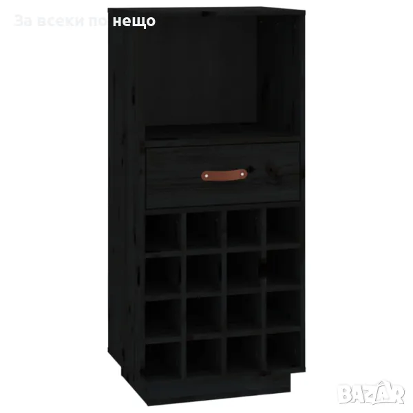 Шкаф за вино, черен, 45x34x100 см, борово дърво масив, снимка 1