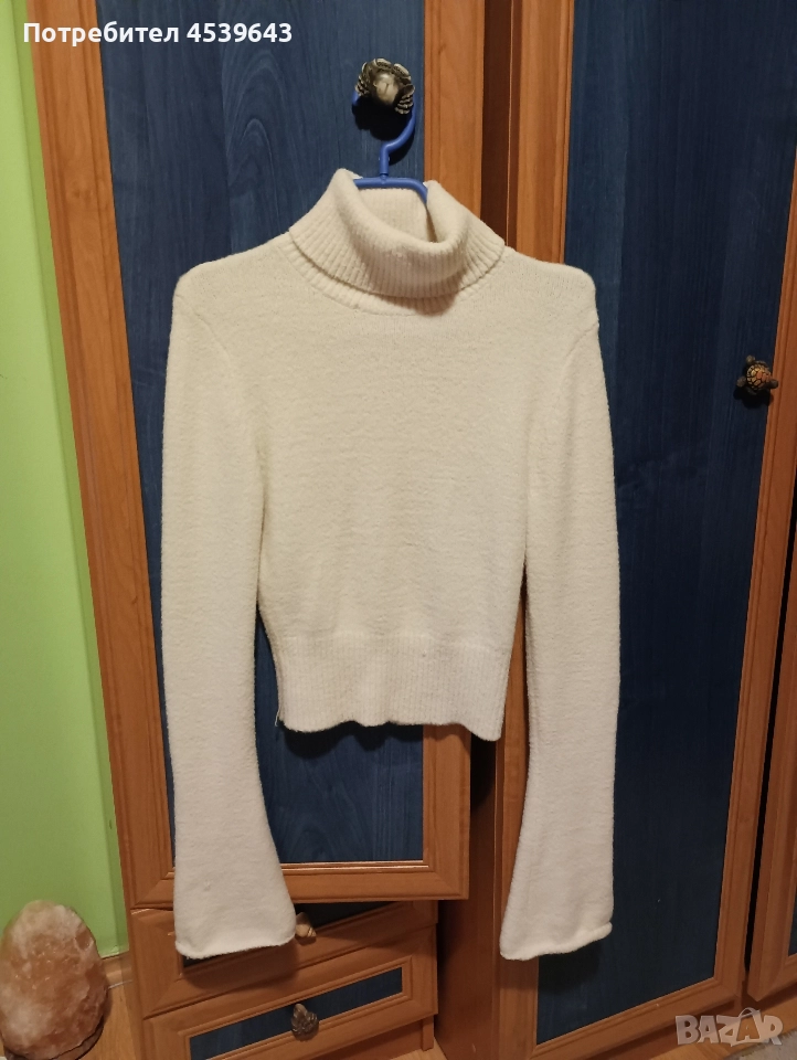 Дамски пуловер с поло яка в бежов цвят , снимка 1