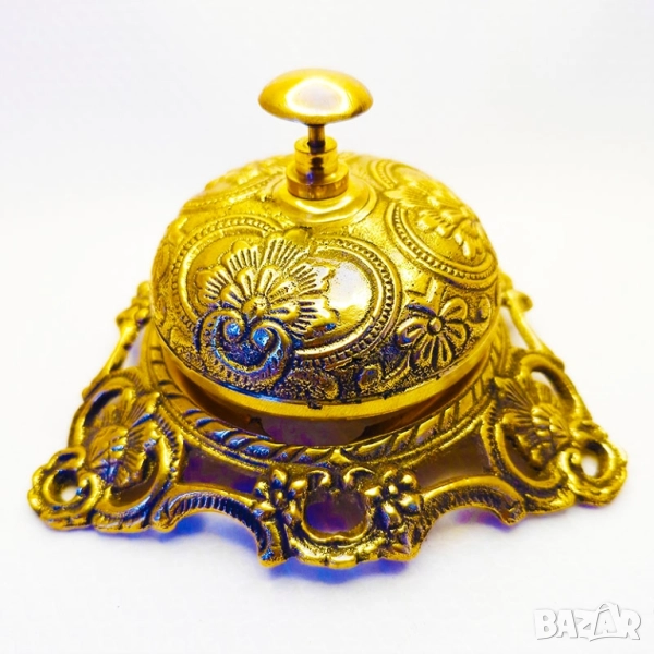 Звънец бронзов настолен с ретро дизайн , снимка 1