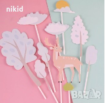 Елен с дървета Лов гора горски сет топери украса декор рожден ден торта, снимка 1