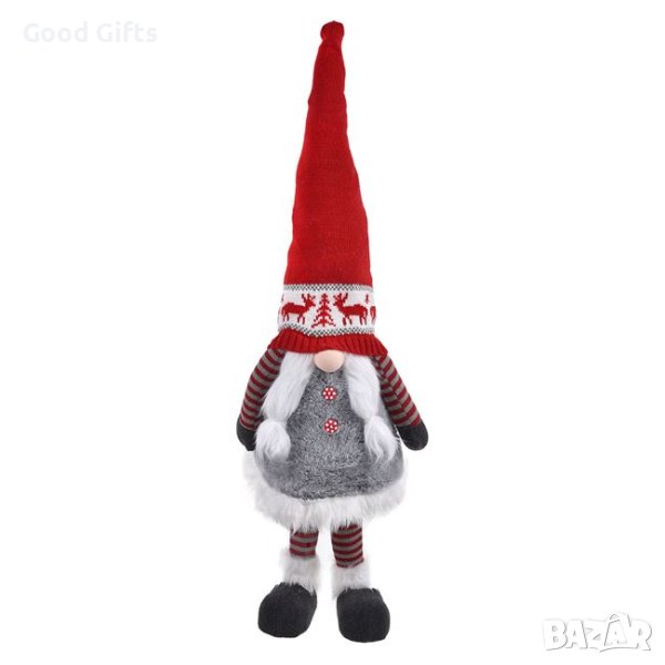 Коледен Гном, Червен/Сив със сплетена брада, 90см, снимка 1