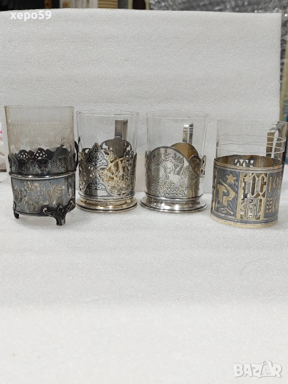 СССР-лот от много редки сребърни руски и един турски подстакани/ сребро 875, снимка 1