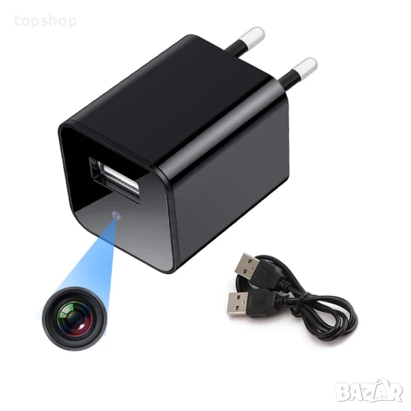 IFITech IFIADPTCAM шпионска камера в адаптер за зареждане – 1080P HD USB зарядно, без WiFi, 2025г..., снимка 1