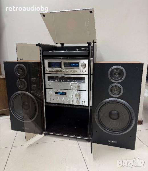 🔊Ретро аудио система сет PIONEER - усилвател, дек, тунер - синя серия, грамофон, шкаф и тонколони, снимка 1