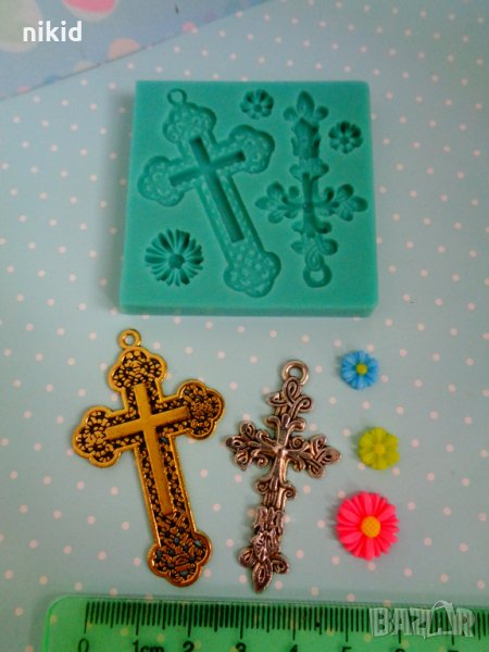 2 Кръста Кръст маргаритки силиконов молд форма декорация торта фондан, снимка 1