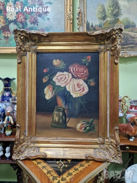 Натюрморт масло авторски платно автор рамка , снимка 1