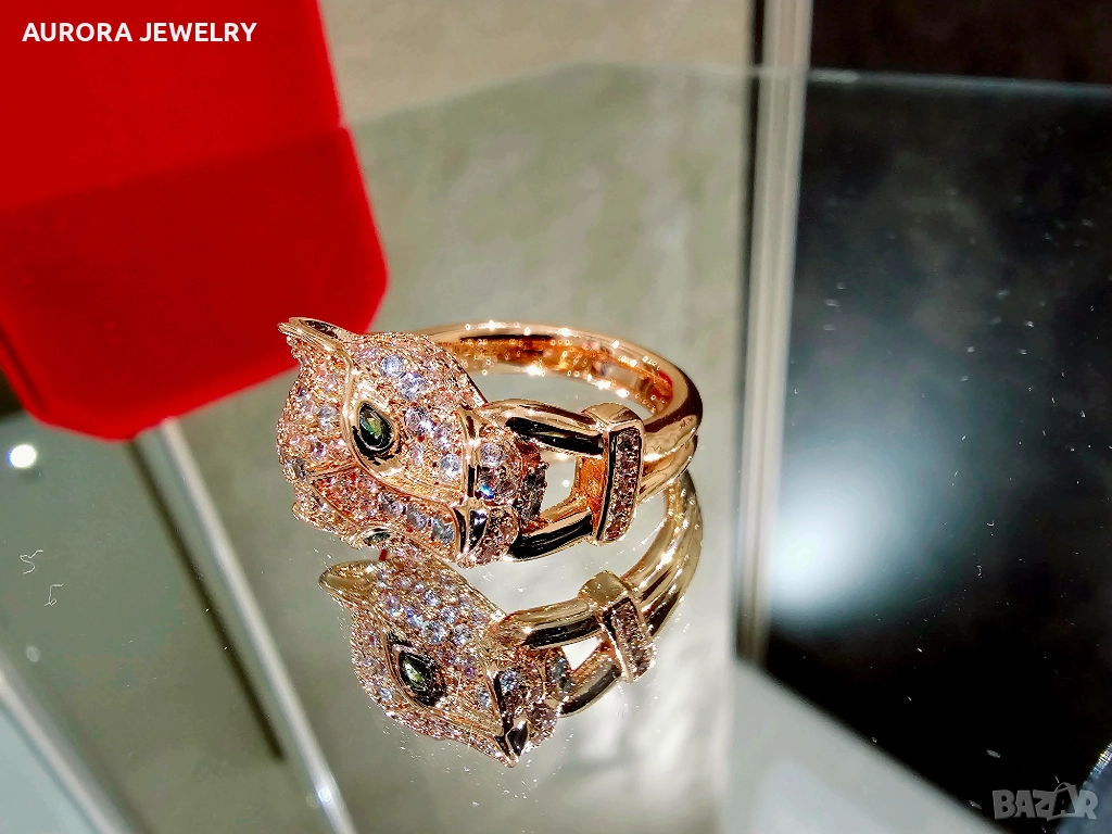 CARTIER Panthere de Cartier Rose Gold Paved Head Diamonds Пръстен, снимка 1