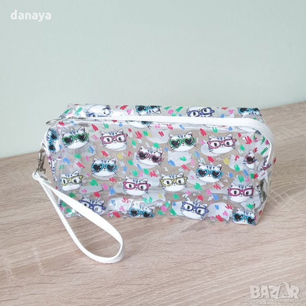 2509 Прозрачна козметична чантичка с принт на котки, снимка 1