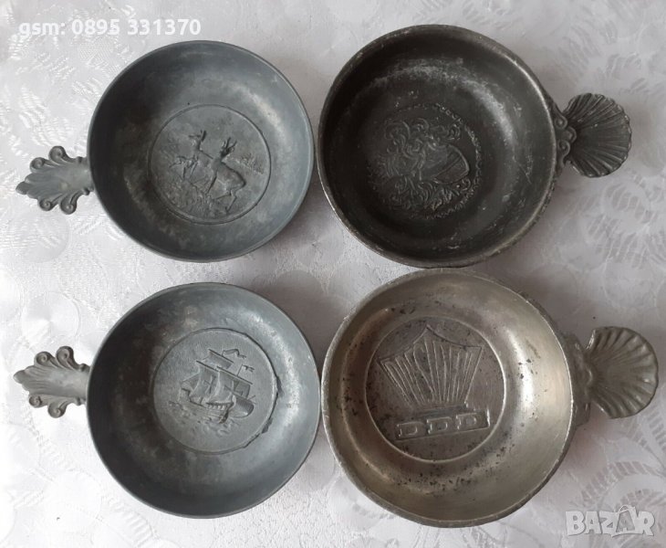 Колекция от 4 бр античен тестер на вино, метал, чаша, снимка 1