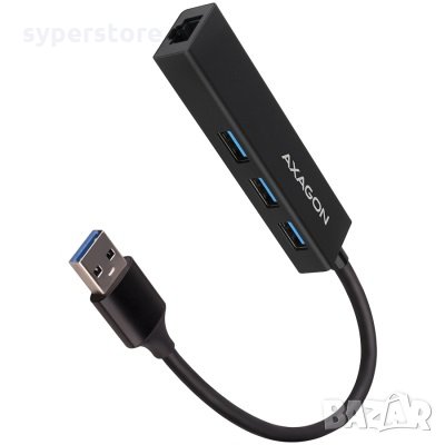USB Хъб USB3.2 Axagon HMA-GL3A 3 USB + Gigabit LAN Черен Метален Разклонител, снимка 1