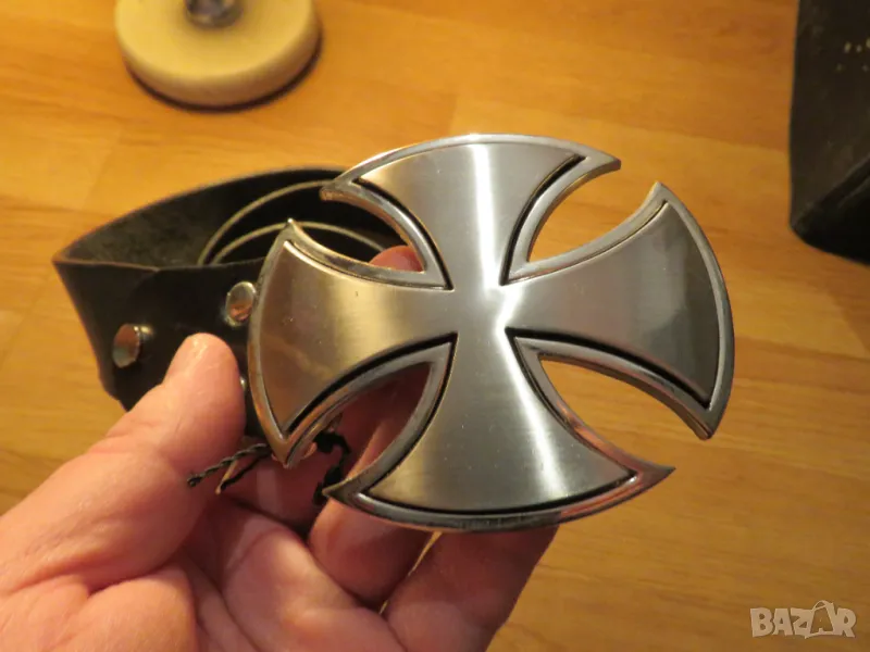 Щатски Моторджийски колан колан за мотор с бронзов малтийски кръст рокерски колан , снимка 1