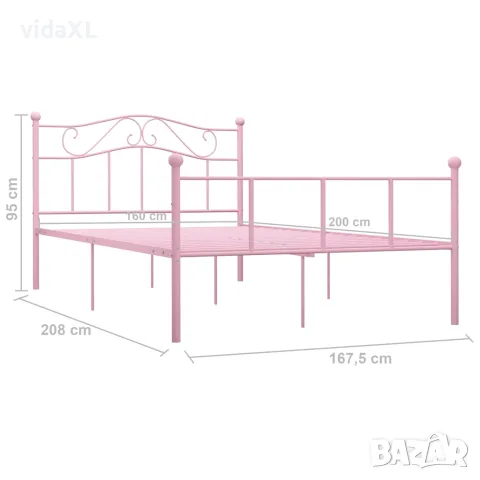 vidaXL Рамка за легло, розова, метал, 160x200 см, снимка 5 - Спални и легла - 56146500