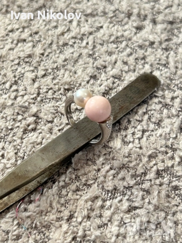 Дамски сребърен пръстен с перли, снимка 2 - Пръстени - 52945355