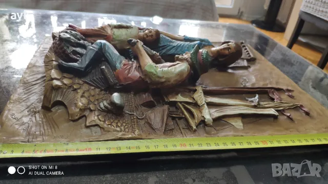 Уникална 3D Стенна Пластика, Барелеф- Морска Сцена с Рибар Жена и Дете Ръчна Изработка Винтидж Декор, снимка 5 - Други ценни предмети - 50238364