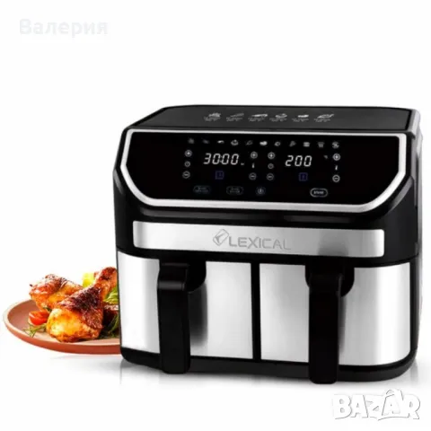 Двоен фритюрник с горещ въздух с тъч скрийн Lexical Airfryer LAF-3080, снимка 1 - Фритюрници - 47300494