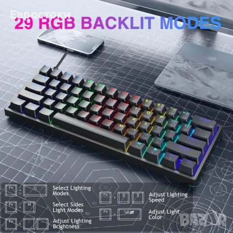 AULA F3261 Механична клавиатура за игри, клавиатура за игри 60 процента, 61 клавиша, снимка 5 - Клавиатури и мишки - 48592222