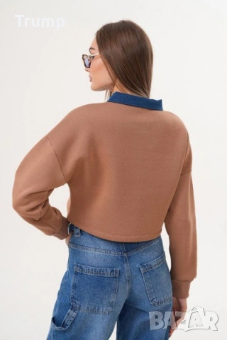 -50 % Скъсена ватирана блуза с яка, Мичиган, снимка 2 - Блузи с дълъг ръкав и пуловери - 53137543