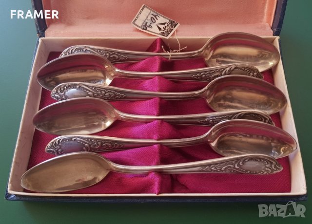 Сребърни сребро лъжички лъжици Руски в кутия, снимка 1