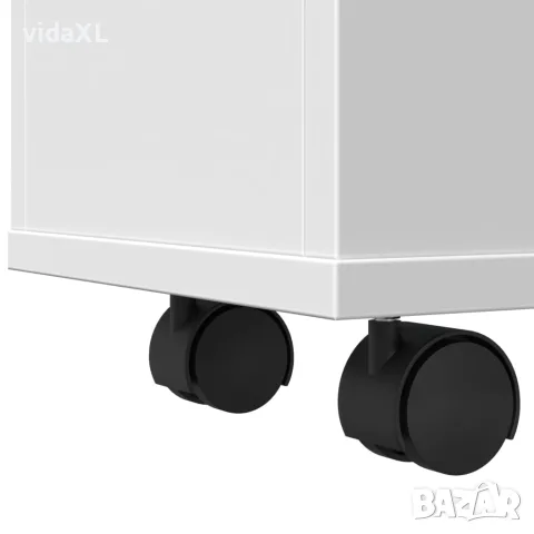vidaXL Тесен шкаф за баня с колелца, бял, инженерно дърво, снимка 8 - Шкафове - 56148287