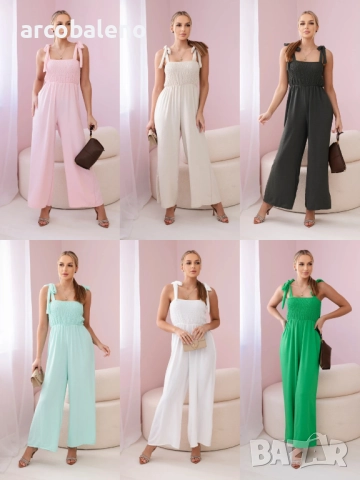 Дамски гащеризон с презрамки и горна част с волани, 6цвята 