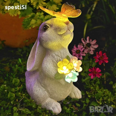 Соларна лампа зайче за градина / Светеща градинска фигура - 22 см - КОД 4996