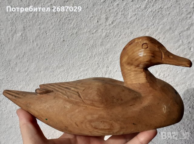 Стара дървена патка, птица, дърворезба, снимка 4 - Антикварни и старинни предмети - 34514195