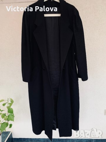 Черно дълго вълнено палто модерна кройка, снимка 8 - Палта, манта - 35407428