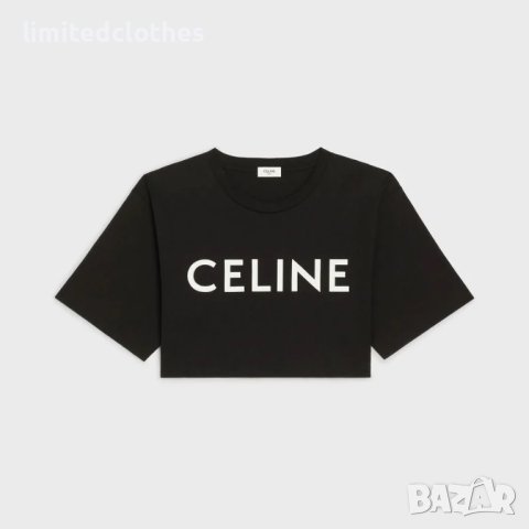 CELINE Black Logo Print Cropped Дамска Тениска size XL