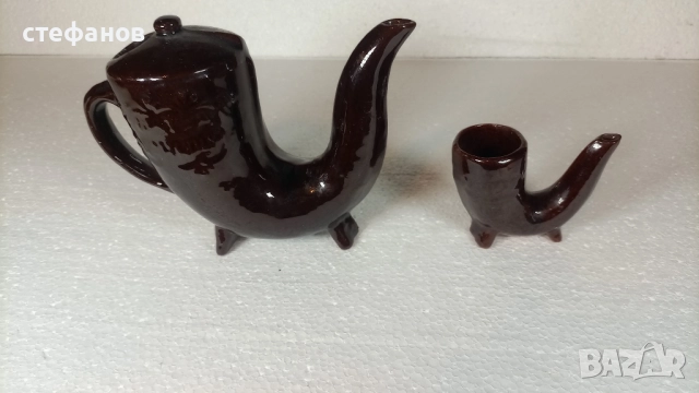 Глинен комплект за греяна ракия, тип ритон, Ханска шатра, снимка 5 - Чаши - 52918389