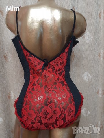 М Червено дантелено боди с отворени чашки , снимка 6 - Корсети, бюстиета, топове - 39733836