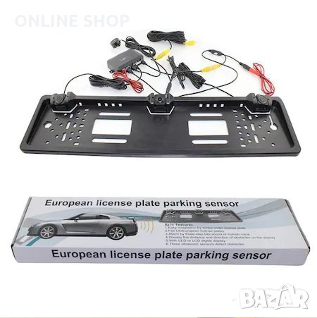 Камера за задно виждане с рамка за номера и 2 датчика за паркиране EU Car plate, снимка 2 - Аксесоари и консумативи - 31258113