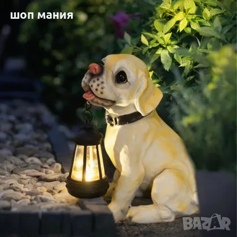 Соларна градинска лампа Куче с фенер – LED декоративно осветление за двор и градина, 24.5 см, снимка 3 - Соларни лампи - 56129160