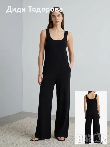 Дамски плетен гащеризон ZARA, размер S – черен, с джобове