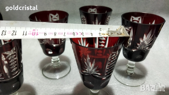 кристални чаши цветен червен кристал , снимка 4 - Антикварни и старинни предмети - 51933282