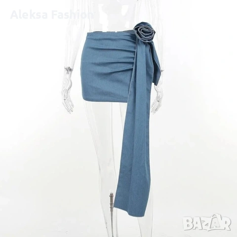 Дамска къса дънкова пола с 3D роза