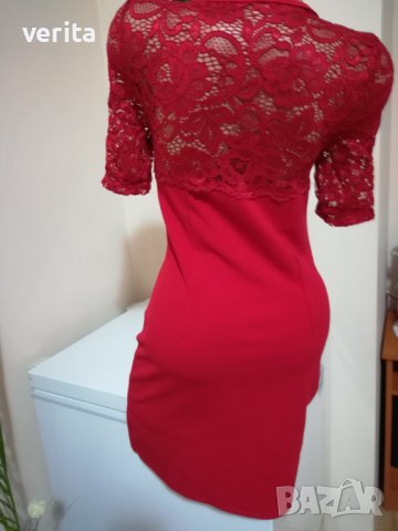 Червена рокля с дантела, снимка 3 - Рокли - 37275374