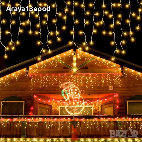 LED завеса „Висулки“ 10 м с 400 топло бели LED светлини, 8 режима и таймер, IP44