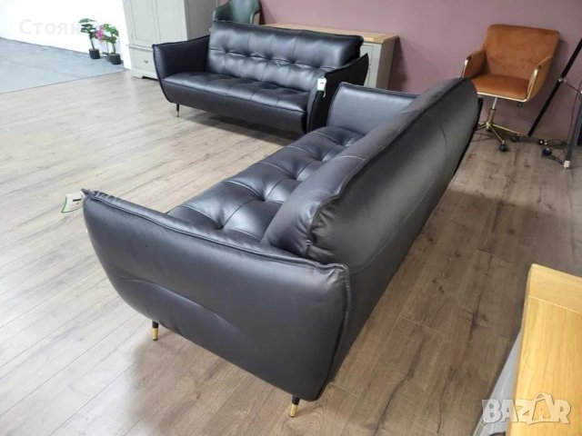 Италиански черен кожен комплект дивани тройка и двойка, снимка 7 - Дивани и мека мебел - 44297903
