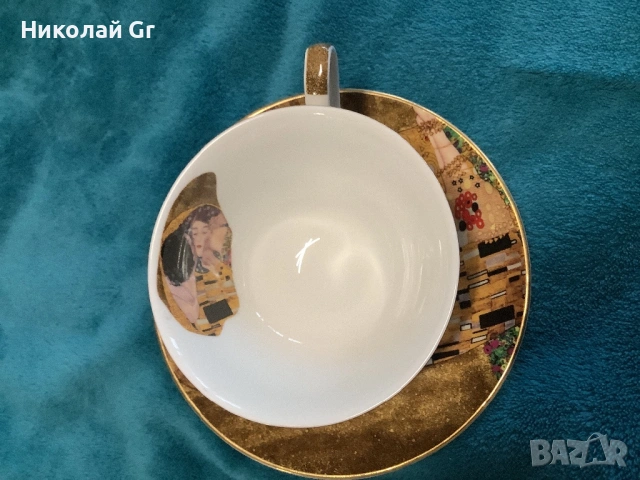 Чаша с чинийка G  Klimt  Ар Нуво  позлатен порцелан  отличен състояние  без следи от употреба  2 бр, снимка 4 - Антикварни и старинни предмети - 53944995
