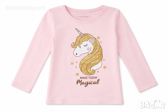 Блуза Primark с дълъг ръкав за момиче с еднорог, размер 3-4 г