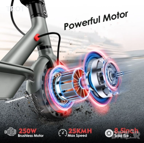 D8 Pro Електрическа Тротинетка - 36V 10.5Ah с 250W Безчетков мотор, развиваща до 25 км/ч и до 150 кг, снимка 2 - Други спортове - 52180810