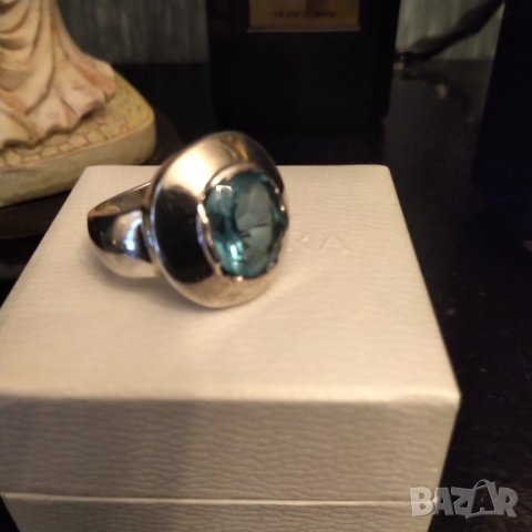 Масивен сребърен пръстен ръчна изработка естествен син топаз 950, снимка 4 - Пръстени - 37943824