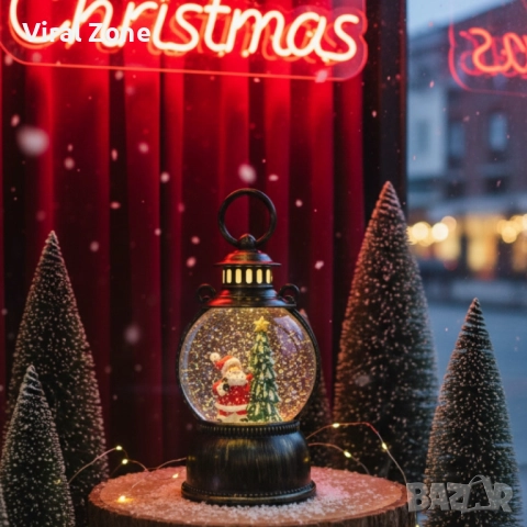 Голям LED коледен фенер с ефект на падащ сняг 