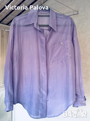 Копринена риза vintage MISS YOU цвят лавандула, снимка 4 - Ризи - 51983422