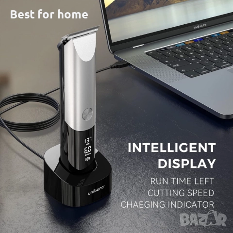 Тример за коса unibono с дисплей, за къса коса и плешива глава, за мустаци със зарядна станция, снимка 5 - Машинки за подстригване - 51796299