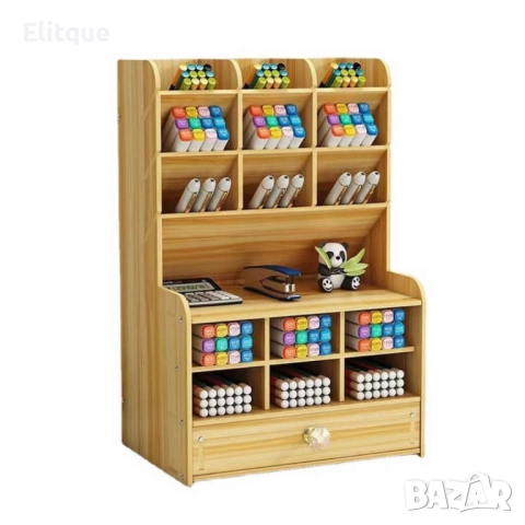 Дървен органайзер за бюро с чекмедже и многосекционно съхранение, снимка 8 - Други стоки за дома - 52690825